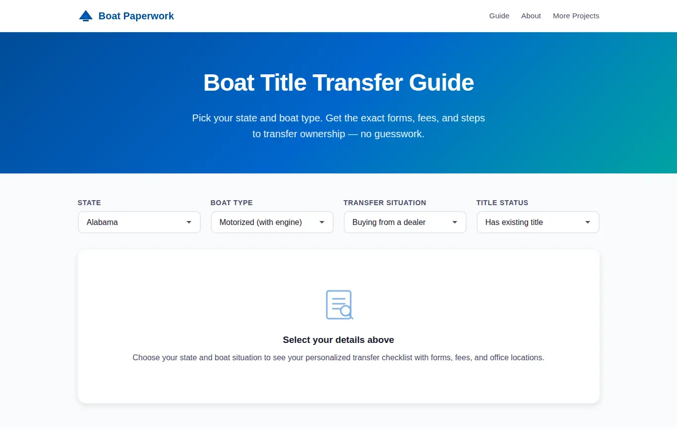 Screenshot of Boat Paperwork interface showing the project page in use
